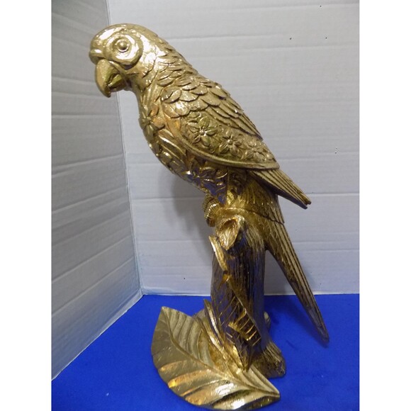 NEW Gold Parrot Statue Figurine Tropical Home Decor Birds Macaw - Picture 7 of 7